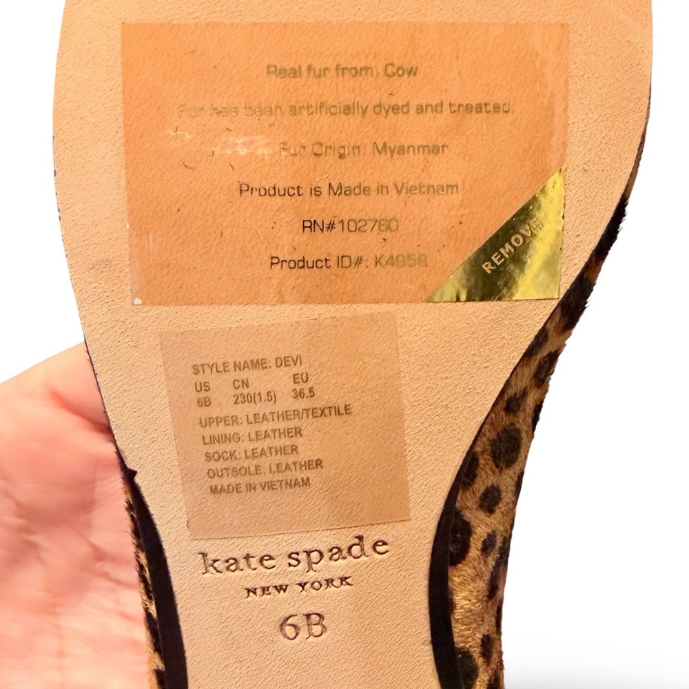 Kate Spade Devi Leopard Haircalf Loafers Pointed Toe Bow Flats Sz 6B NEW - Picture 8 of 11